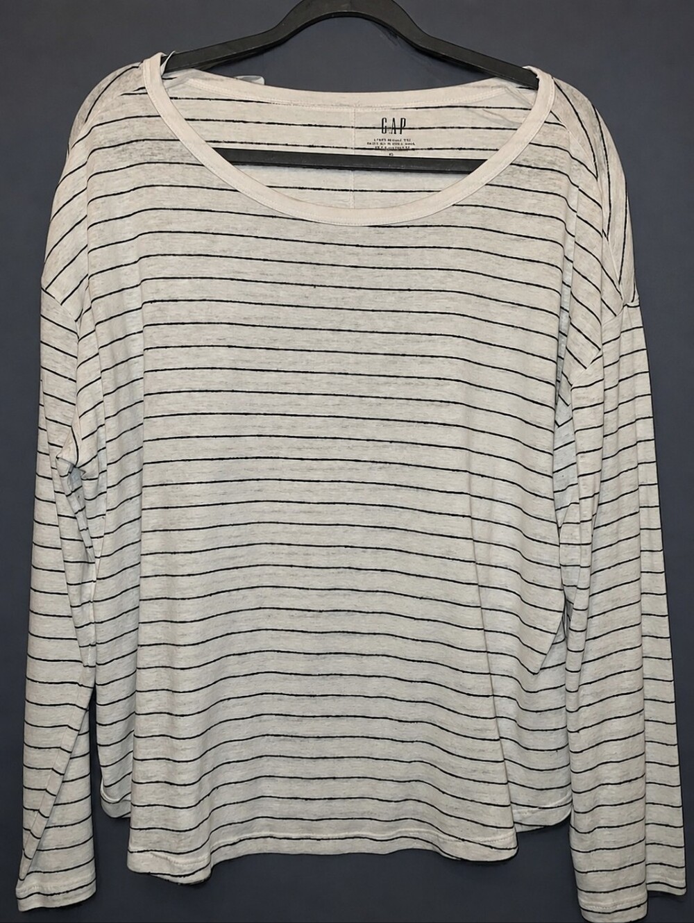 GAP Linen Blend Striped Long Sleeve Top – White/Black – Size XL